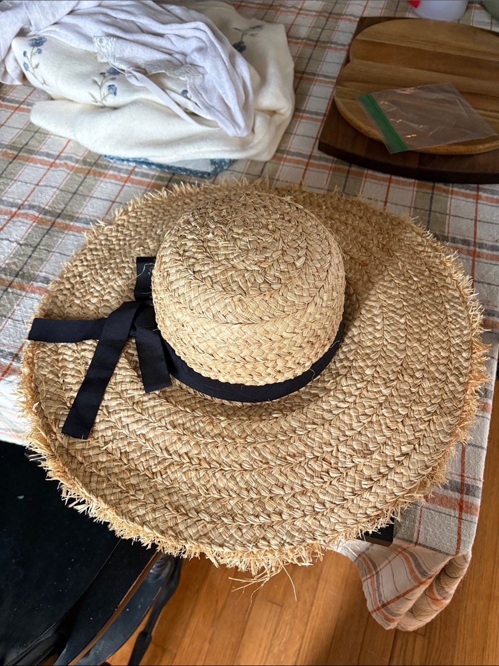 Charming Charlie Natural Straw Sun Hat with Black Ribbon
